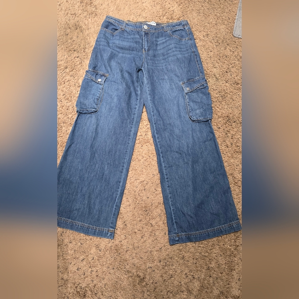RSQ Denim Cargo Jeans in Blue with Contrast Stitching
